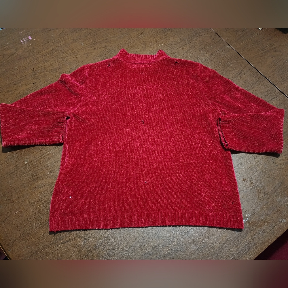 Alfred Dunner Vibrant Red Crew Neck Distressed Sweater - Picture 4 of 6